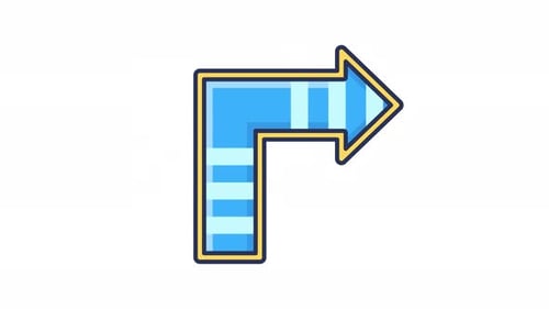 Blau gestreifte Animation mit Abbiegepfeilen nach rechts.