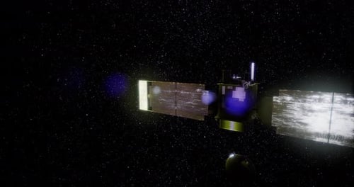 Futuristic Satellite Orbiting Stars in Deep Space Animation