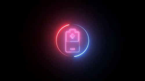 Futuristic Neon Battery Charging Icon Animation