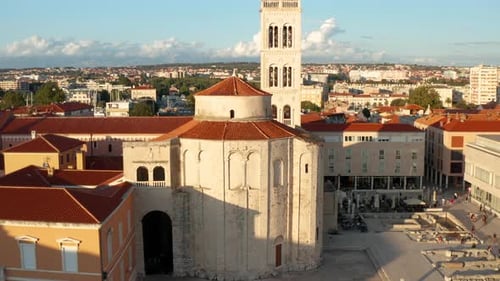 Old City Of Zadar In Croatia During Sunset - aerial pullback