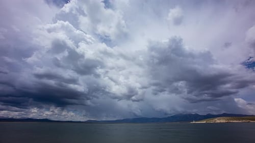 Time Lapse - Panoramic view of stormy clouds above the lake