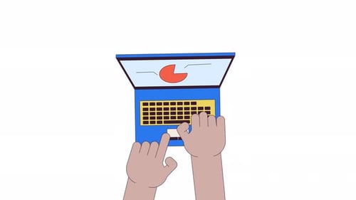 Afro American Freelancer at Laptop Line 2D Character Hands Animation