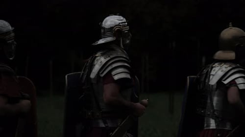 Men in Armor Standing with Shields and Swords