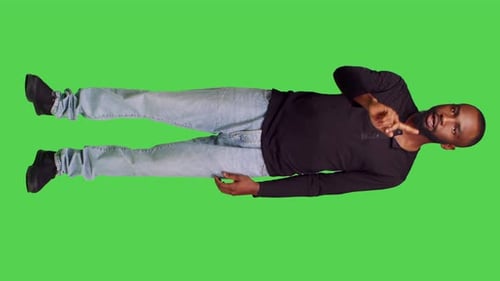 Vertical Video Front View of Confident Man Expressing Denial and Saying No