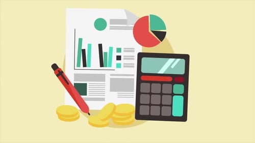 Flat Design Animation of Financial Report and Calculator
