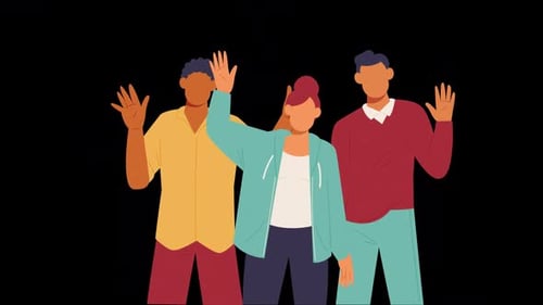 Flat Design Animated People Waving Greeting Animation