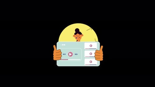 Abbildung einer freudigen Person mit einer Media Player-Oberfläche.