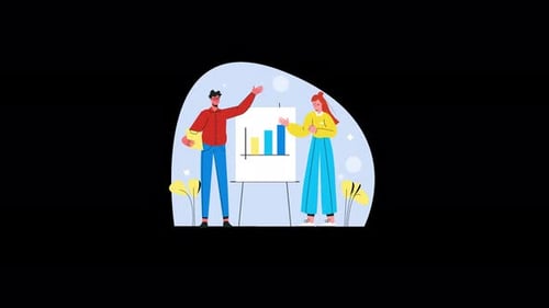 Animated Business Presentation With Flat Design Characters And Bar Chart