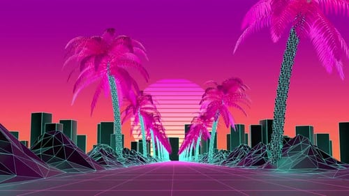 Retro Synthwave Palm Tree Sunset Driving Loop