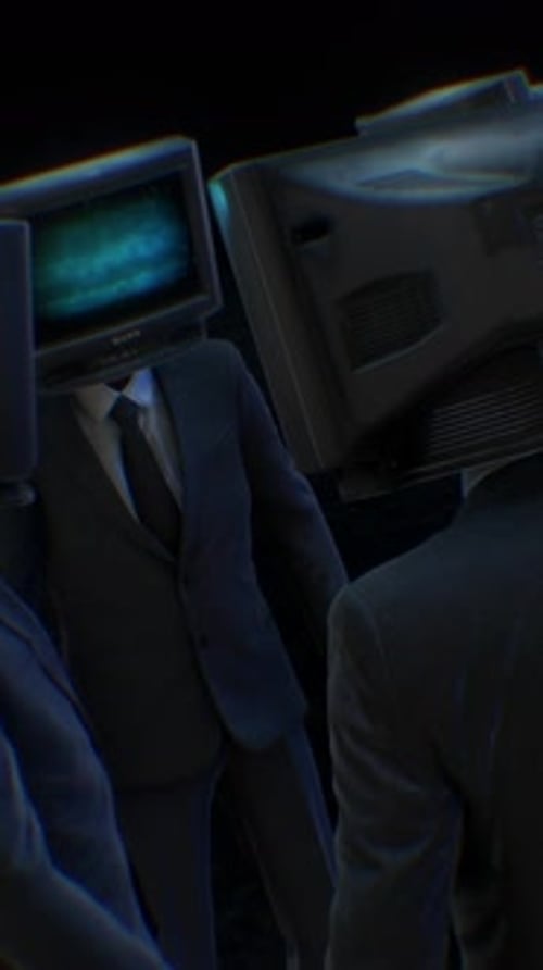 Men In Suits With Tv Heads Opposite Each Other Portrait