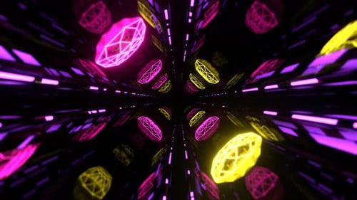 Pink Yellow And Purple Cyber Tunnel With Neon Flashing Grids Background Vj Loop In 4K