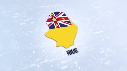 3D Niue Map and Flag Animation with Digital Tech Background