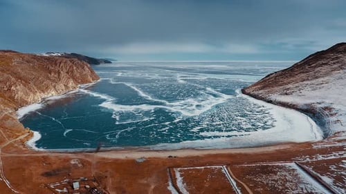 Breathtaking And Aerial View Of Frozen Lake Baikal