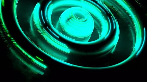 Neon Green Rings and a Central Sphere in Neon Lighting