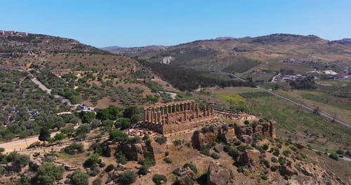 Templo griego antiguo de Hera (Juno romano): un Zumbido disparado hacia adelante en Sicilia