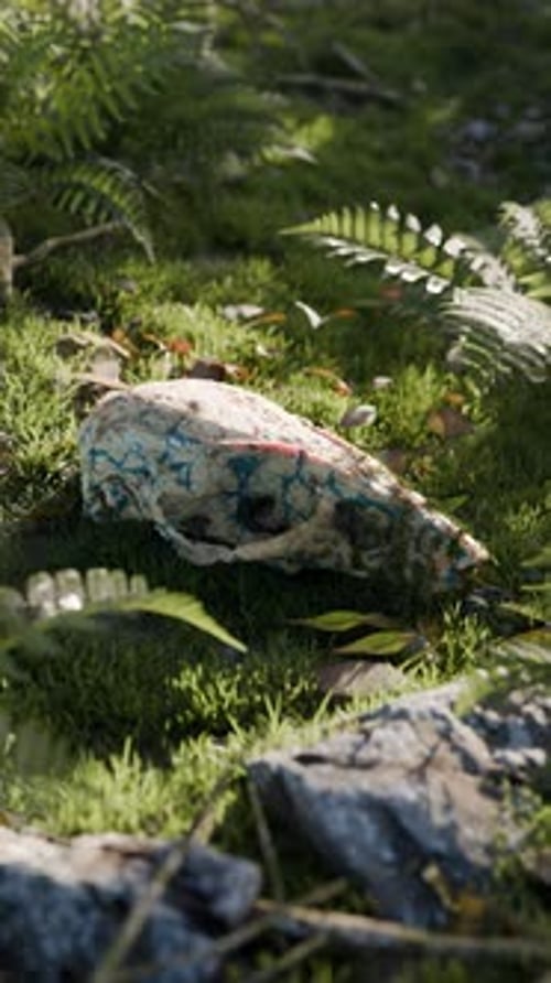 Animation 3D en boucle d'un crâne de rat envahi par l'herbe : le concept Life After Death