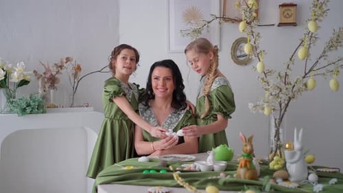 Happy Family Preparing Easter Eggs Together Family Joy Concept