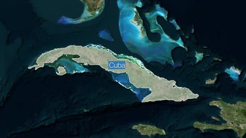 Satellite Map Zoom and Highlight of Cuba
