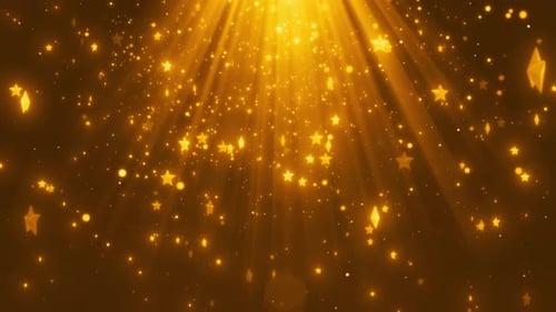Golden Stars and Particles Falling with Radiant Light Beams