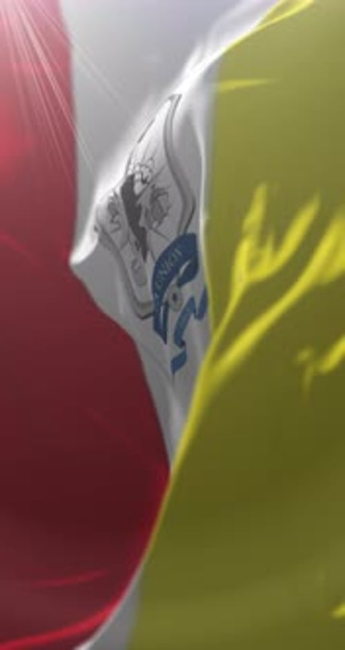 Realistic 3D Vertical Waving Flag With Emblem