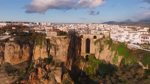 Aerial View of Ronda Spain Highlighting the Puente Nuevo Bridge and Whitewashed