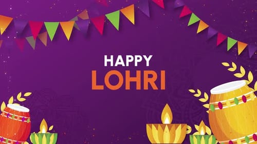 Happy Lohri Festival Greeting Card with Animated Drums and Diyas