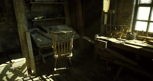 Unoccupied Workshop Bathed in Gentle Dawn Light with Tools Left Untouched