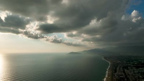 Cloudy Sunset on the Mediterranean Sea Aerial View 4 K