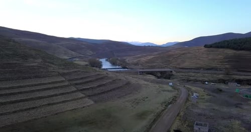 Mountain, river and africa for landscape with aerial, sustainable ecology