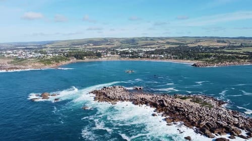 Beautiful coastline of Horseshoe Bay, Port Elliot, South Australia. Push in aerial