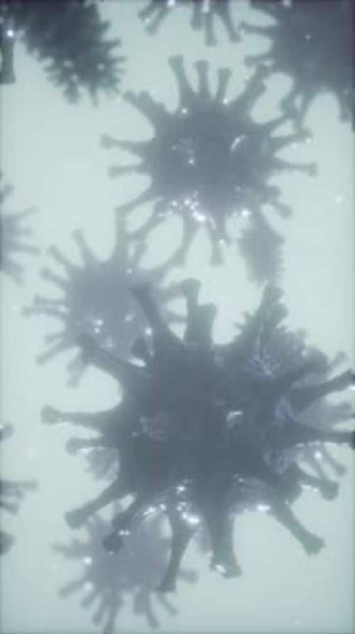 Bactérias, vírus ou germes, células de microorganismos sob microscópio com profundidade