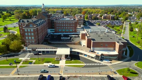 Aerial Drone view of Veterans Affairs hospital.