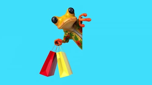 Lustiges 3D-Cartoon-Frosch-Shopping (mit Alphakanal)