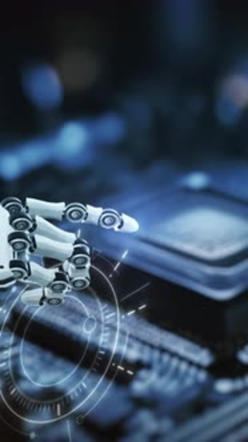 Der Roboter interagiert mit einem virtuellen Panel im digitalen Raum