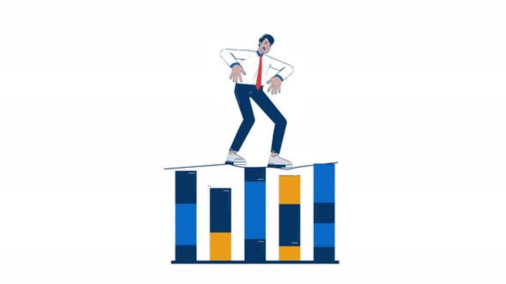 Animated Businessman Balancing on Financial Bar Chart, Elements Motion ...