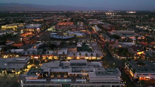 Panoramic Aerial View Of Local Shopping Area Over Old Town In Scottsdale Desert City In Arizona, USA