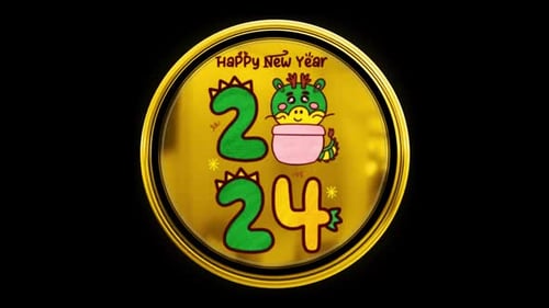 Happy New Year 2024 Golden Dragon Emblem Animation