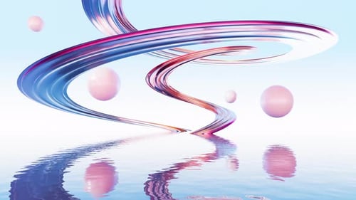 Abstract spiral curves and water surface video, 3d rendering.