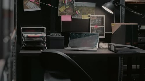 Dark Office Desk with Connected Photos