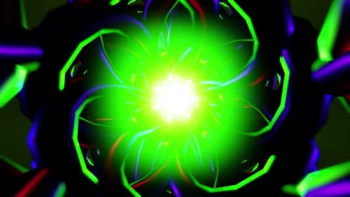 Hypnotic Green Kaleidoscopic Tunnel Loop Seamless VJ Motion Glowing Neon Spiral