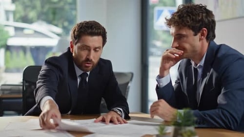 Man Accountant Explaining Report to Colleague Office Financial Company Closeup