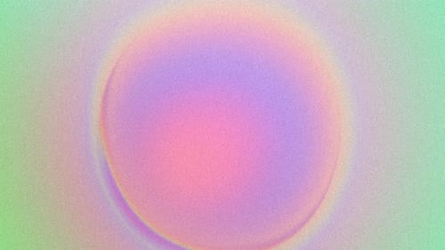 Grainy abstract iridescent background with fluid moving circle frame in center