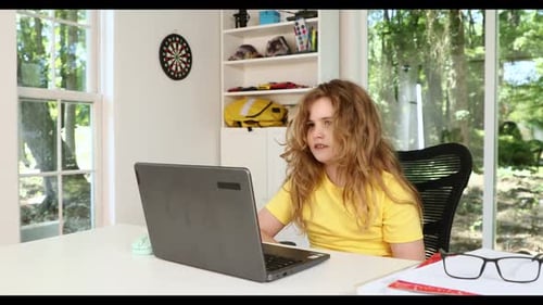 Home Study for Child Kid Studying on Laptop Elearning Teen Student Study Lesson on Laptop Child