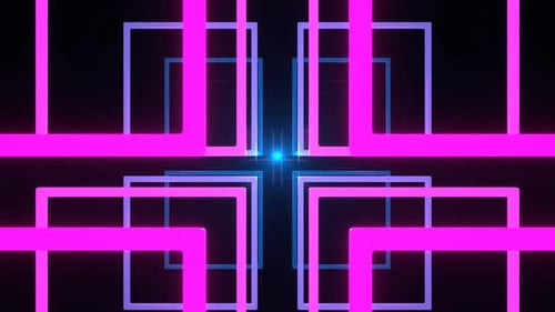 Pink And Blue Fantastic Spatial Corridor Of Square Shapes Background Vj Loop I 4K