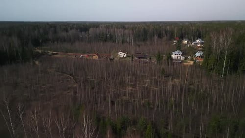 A Scenic Aerial View Showcasing a Forest with Distant Houses