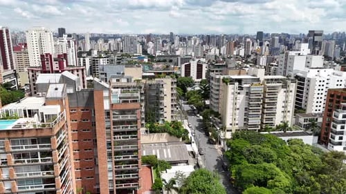 Vídeo aéreo acima do Parque Ibirapuera São Paulo em um dia ensolarado