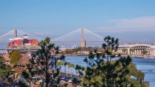 Time Lapse - Aerial View of the Bridge in Savannah Georgia - 4K