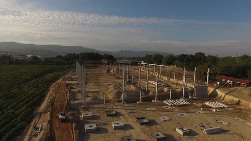 Aerial View of Construction machinery working in construction site