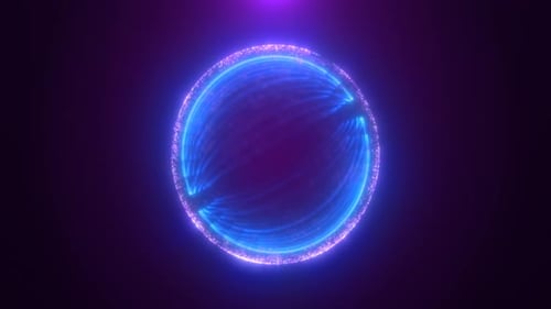 A glowing blue energy sphere made of light lines, floating in a dark background