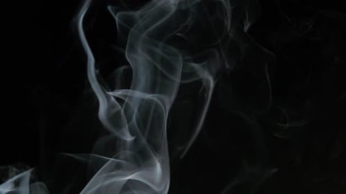 Wispy White Smoke Flowing Against Black Background